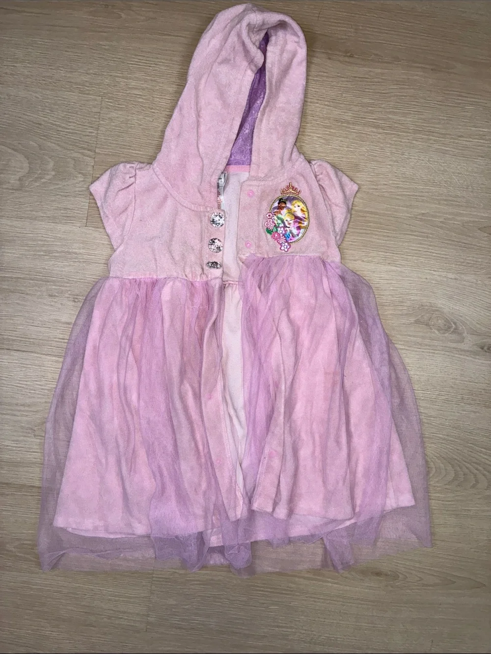 Disney Store Pink Hooded Tulle Princess Terry Cloth Swim Cover Up 5/6